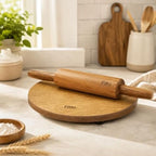 96 Pieces Wooden Rolling Pins with Round Rolling Board (Natural Wood Dough Roller Set with Easy-Grip Handles for Roti – Chapati and Baking)
