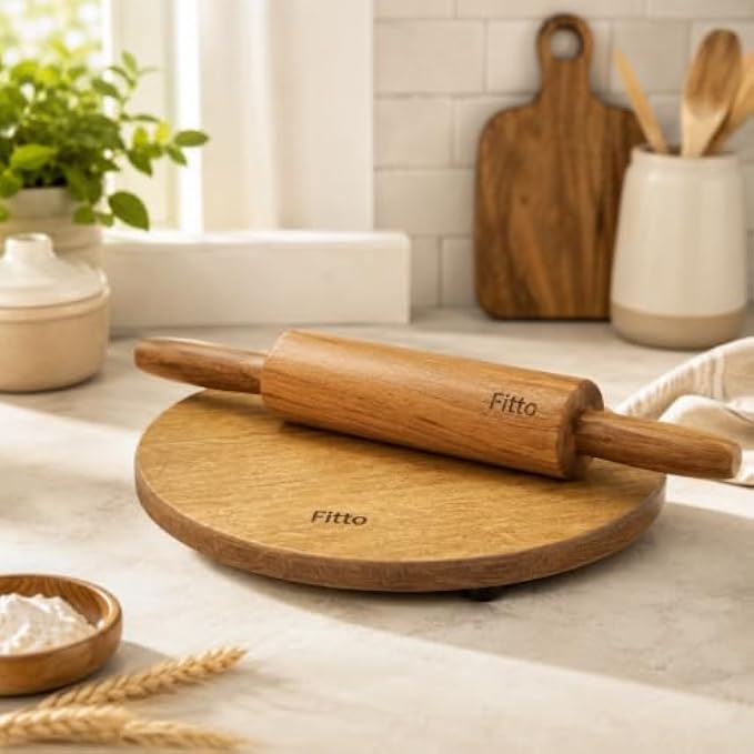 96 Pieces Wooden Rolling Pins with Round Rolling Board (Natural Wood Dough Roller Set with Easy-Grip Handles for Roti – Chapati and Baking)