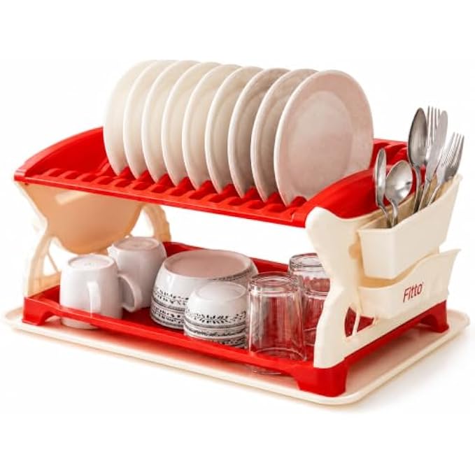 72 Pieces 2 Tier Dish Racks with Drainage Base Tray for Plates Bowls Cups and Kitchen Counter Storage