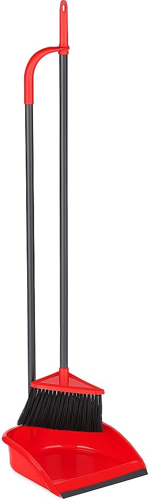 Broom and Dustpan Set - Heavy Duty Metal Handle, Upright Stand, Long Handle for Easy Sweeping, Compact Design for Home, Office, and Kitchen, Indoor & Outdoor Cleaning Supplies