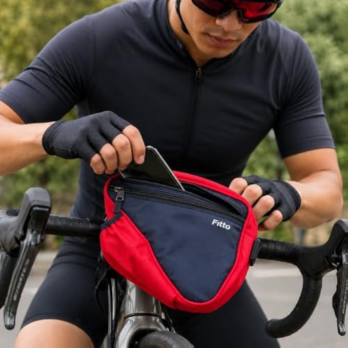 96 Pieces Bicycle Handlebar Bags with Zippered Main Compartment (Side Pockets and Secure Strap Mount – Compact Lightweight Bike Storage Pouch for Cycling – Red and Navy Blue)
