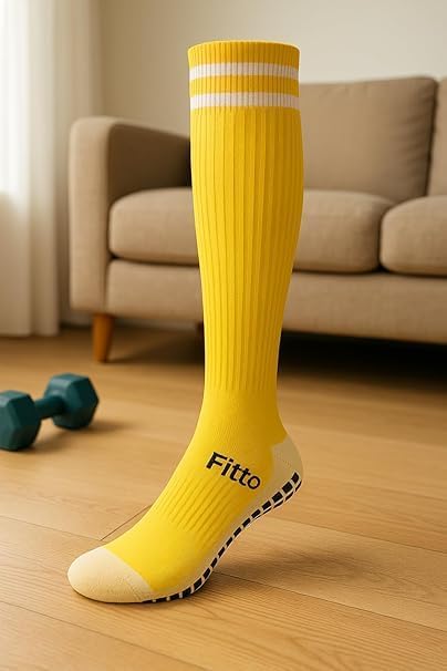96 Pieces Anti-Slip Yellow Football Socks for Adults - Free Size