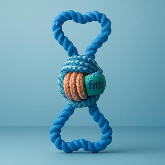 Blue Cotton Dog Rope Toy 19x9cm - Knotted Tug & Chew Toy for Puppies Small Medium Dogs, Ball Tug Fetch Dental Cleaning