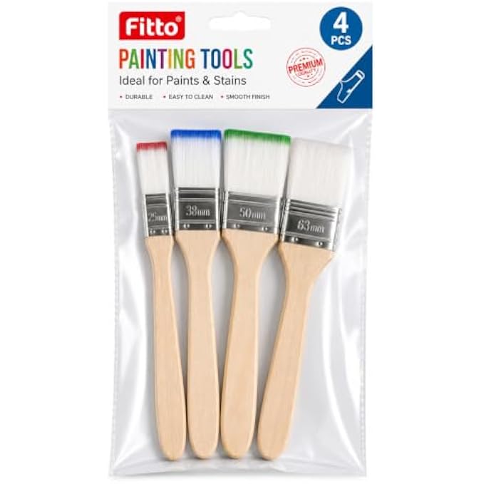 144 Pieces Flat Painting Brush Sets (4-Piece Assorted Sizes with Wooden Handles for Acrylic Paint – Watercolor – Crafts and DIY Projects)