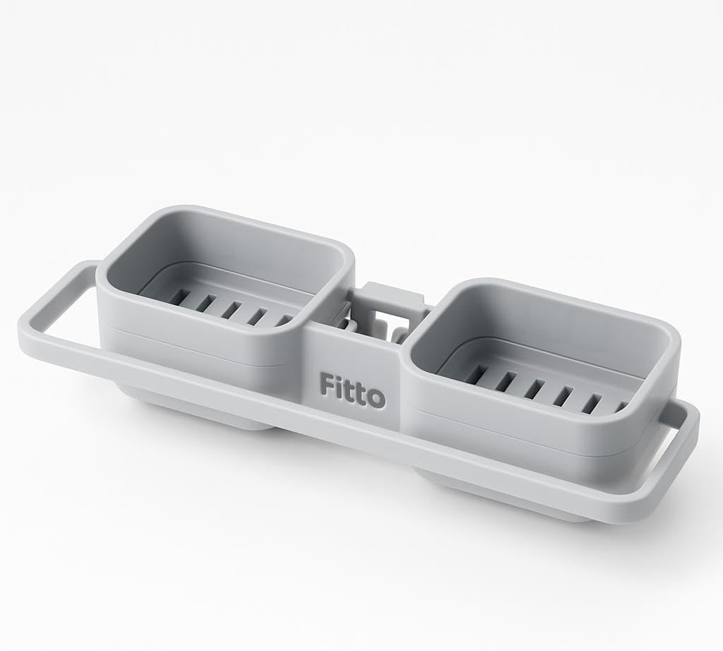 Dual Compartment Sink Faucet Shelving with Adjustable Snap Design – Grey