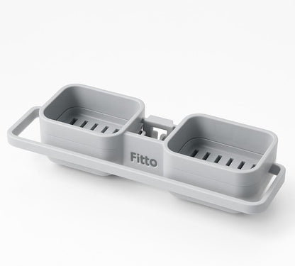 Dual Compartment Sink Faucet Shelving with Adjustable Snap Design – Grey