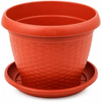96 Pieces 25 cm Plastic Plant Pots with Matching Saucer (Textured Lightweight Flower Planter for Indoor and Outdoor Plants – Durable Decorative Garden Pot – Orange Red)