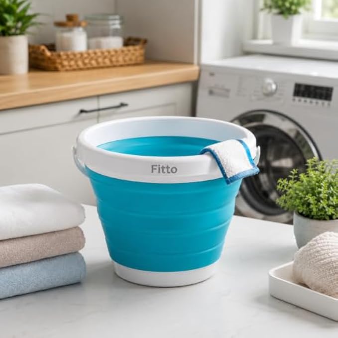96 Pieces 5L Foldable Buckets (Collapsible Space Saving Bucket with Handle for Bathroom – Kitchen – Laundry – Travel and Cleaning – Blue and White)