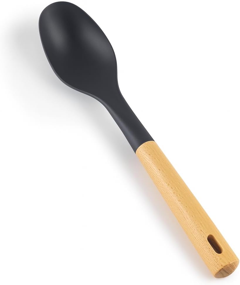 Smooth Spoon, Nylon Head, BPA-Free, Non-Stick Cooking Utensil with Wooden Handle – Heat Resistant, Durable, and Safe for All Cookware – Ideal for Stirring and Serving