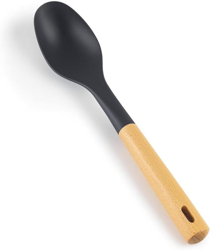 Smooth Spoon, Nylon Head, BPA-Free, Non-Stick Cooking Utensil with Wooden Handle – Heat Resistant, Durable, and Safe for All Cookware – Ideal for Stirring and Serving
