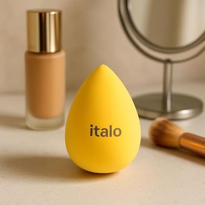 Yellow Makeup Sponge Beauty Blender for Foundation & Concealer – Reusable Cosmetic Blending Sponge for Wet or Dry Application