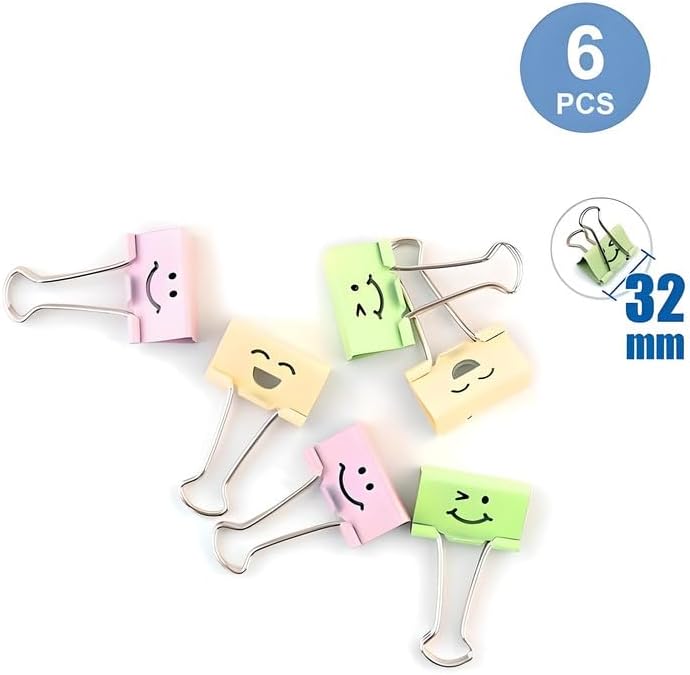 120 Pieces 6 Pieces (32mm Binder Clips with Emoji & Assorted Colors for Office Use)