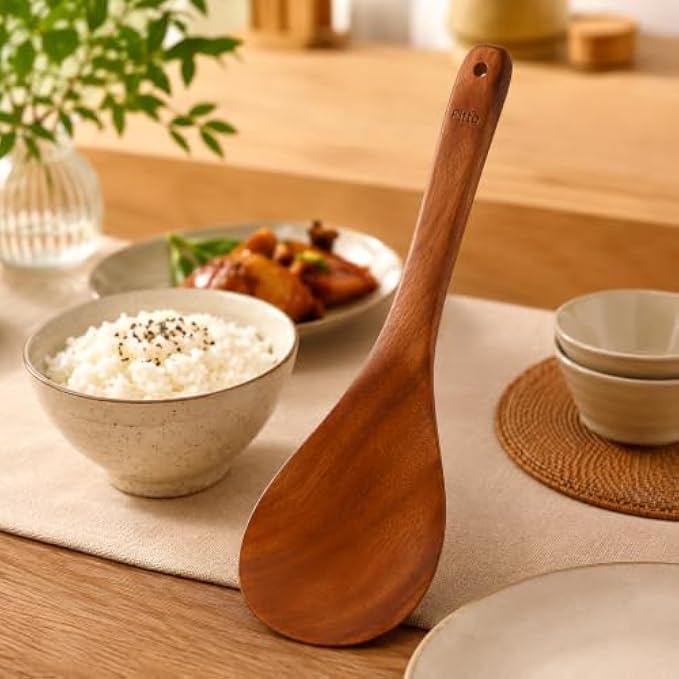 120 Pieces Wooden Rice Spoons with Long Handle and Hanging Hole (Smooth Wood Serving Spoon for Rice Cooking Serving Mixing Kitchen Use – Brown)