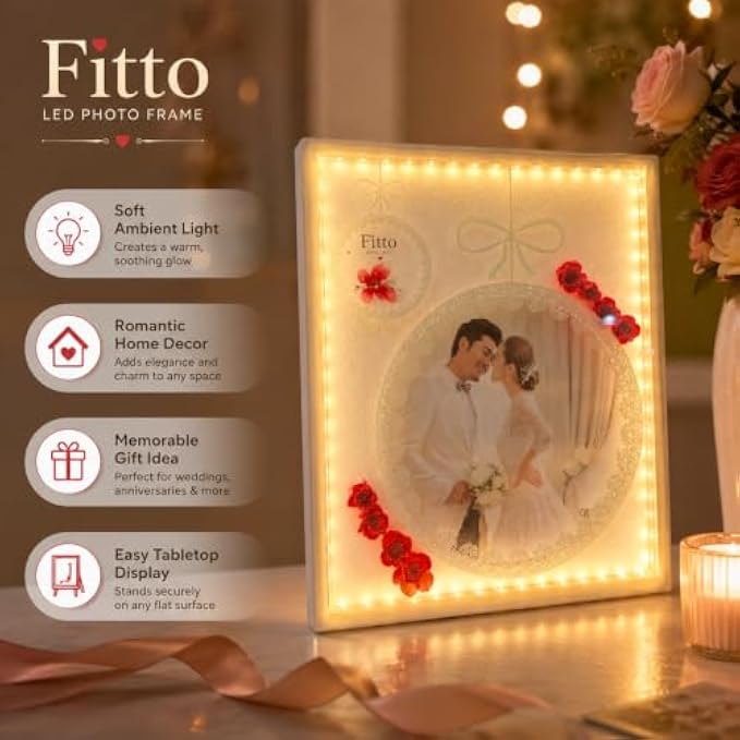 72 Pieces LED Photo Frames with Warm Ambient Lights (Decorative Tabletop Picture Frame for Wedding – Anniversary and Home Display – White)
