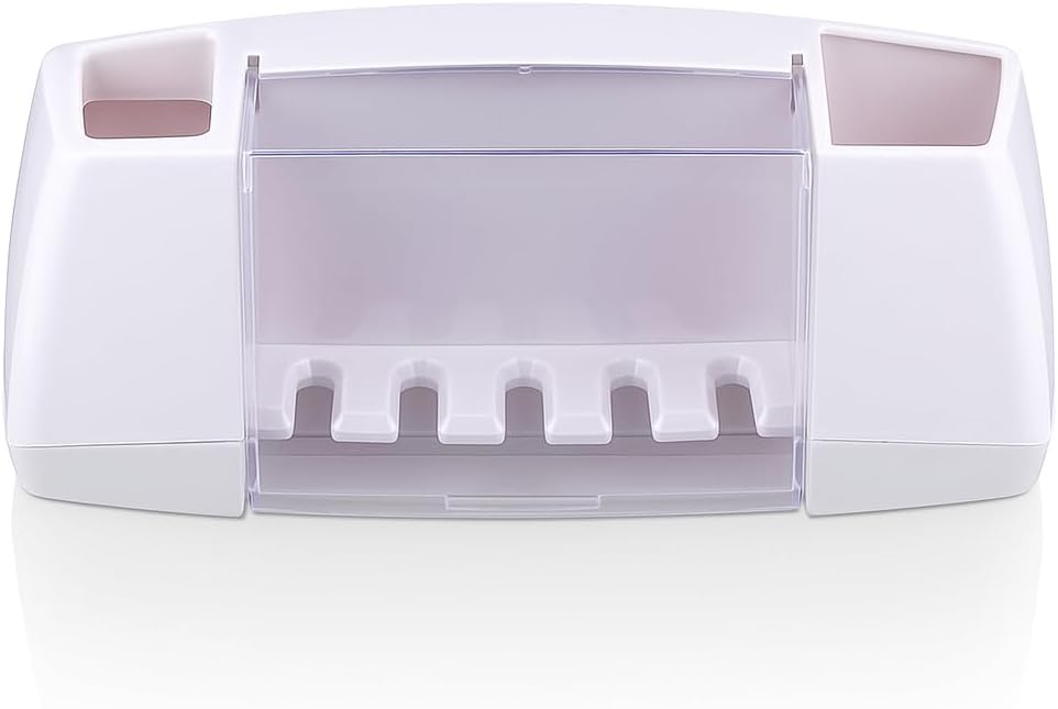 Toothbrush Holder,Bathroom Accessories, Wall-Mounted Toothpaste Holder with Dust Protection Cover, Drain Holes, Suction Hook, Multifunctional Bathroom Organizer