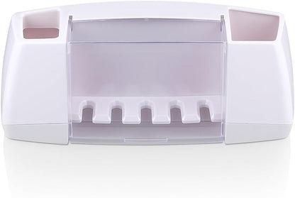 Toothbrush Holder,Bathroom Accessories, Wall-Mounted Toothpaste Holder with Dust Protection Cover, Drain Holes, Suction Hook, Multifunctional Bathroom Organizer