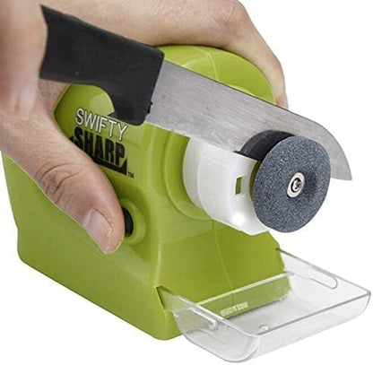 Cordless Motorized Knife Sharpener, Compact & Portable, Battery-Operated Blade Sharpening Tool for Kitchen Knives, Scissors, and More – Green, H130 x W32 x D30 mm