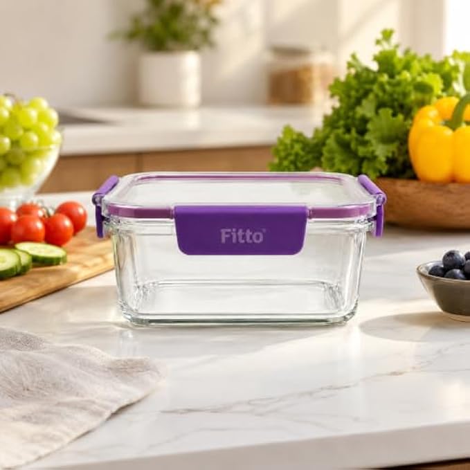 96 Pieces 800ml Glass Food Storage Containers with 4-Side Locking Clips (Leak-Resistant Lid – Clear Stackable Kitchen Storage Box for Meal Prep and Leftovers – Purple)
