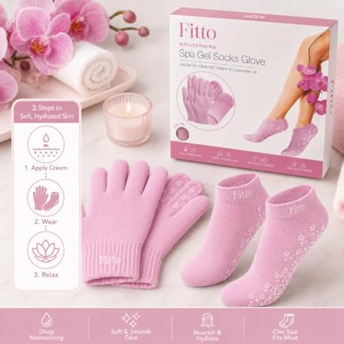 96 Pieces Spa Gel Socks and Gloves Set Pink Moisturizing Hand and Foot Care Sets (Soft Stretch Reusable Home Spa Accessories)
