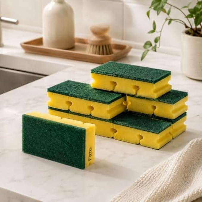 96 Pieces Heavy-Duty Grip Sponge Packs (9 Pieces per Pack – Dual-Layer Scrub and Sponge Cleaning Pads for Dishes – Cookware – Sink and Kitchen Cleaning)