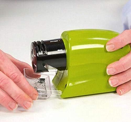 Cordless Motorized Knife Sharpener, Compact & Portable, Battery-Operated Blade Sharpening Tool for Kitchen Knives, Scissors, and More – Green, H130 x W32 x D30 mm