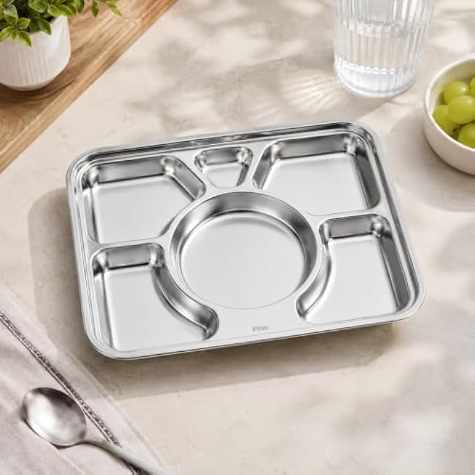 96 Pieces Stainless Steel Divided Food Trays (Multi-Compartment Meal Plate with Rounded Edges – Easy Clean Serving Plate for Home – Office)