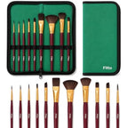 72 Pieces 11-Piece Acrylic Paint Brush Sets with Mixed Shapes and Portable Zip Case (Burgundy and Green)