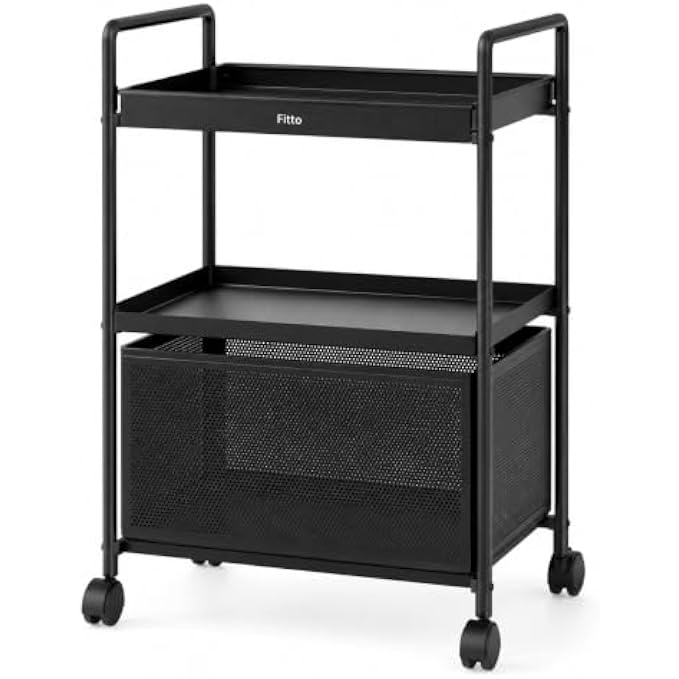72 Pieces 3 Tier Multifunctional Storage Racks (Rolling Organizer Shelf with Wheels for Kitchen – Bathroom – Bedroom and Living Room – Black and Wood)