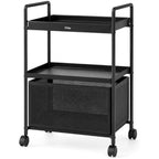 72 Pieces 3 Tier Multifunctional Storage Racks (Rolling Organizer Shelf with Wheels for Kitchen – Bathroom – Bedroom and Living Room – Black and Wood)