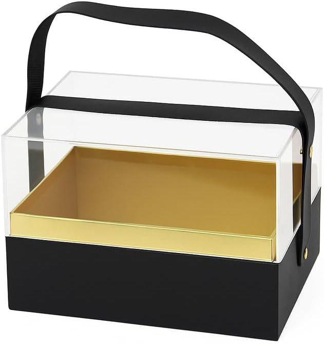 Transparent Gift Acrylic Rectangular Box with Handle, 18x13.5x12.5cm, Black