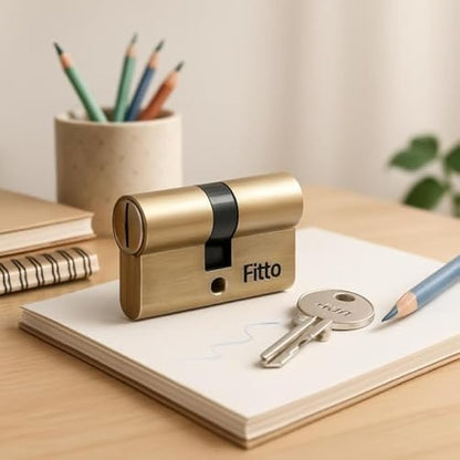 Door Lock Cylinder with 3 Keys - Euro Cylinder Barrel Lock Replacement for Wooden & Metal Doors, Keyed Cylinder Security Lock