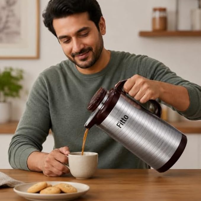 72 Pieces Stainless Steel Insulated Thermal Flasks with Handle and Pour Spout (Leak-Resistant Hot and Cold Beverage Jug for Home – Office and Travel – Silver and Dark Brown)