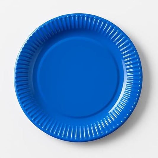 9 Inch Round Party Plates Blue - Disposable Paper Plates for Parties, Picnic, BBQ, Weddings & Catering