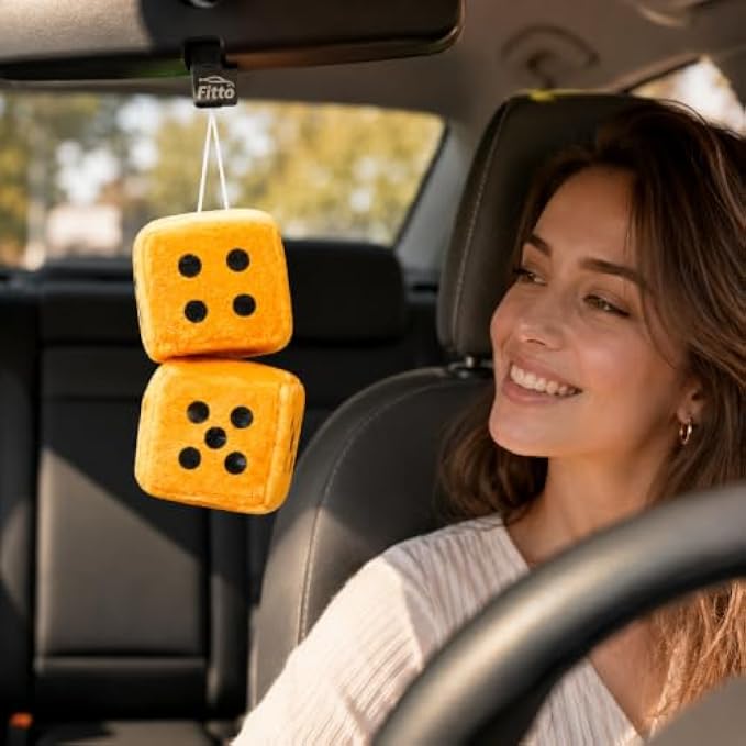120 Pieces Fuzzy Dice Car Air Fresheners (Yellow Hanging Lemon-Scented Plush Dice Ornament with Cord for Rearview Mirror – Car – SUV and Small Spaces)