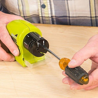 Cordless Motorized Knife Sharpener, Compact & Portable, Battery-Operated Blade Sharpening Tool for Kitchen Knives, Scissors, and More – Green, H130 x W32 x D30 mm