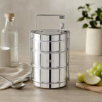72 Pieces 3 Layer Stainless Steel Lunch Boxes with Carry Handle (304 Food-Grade Tiffin Carrier – Leak-Resistant Side Locks – Reusable Food Storage Container – Silver)