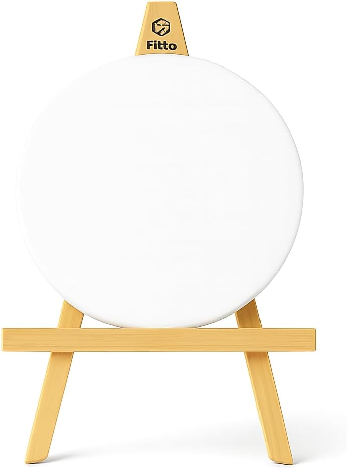 15x15cm Round Canvas with 21x15cm Wooden Easel Stand for Art Display