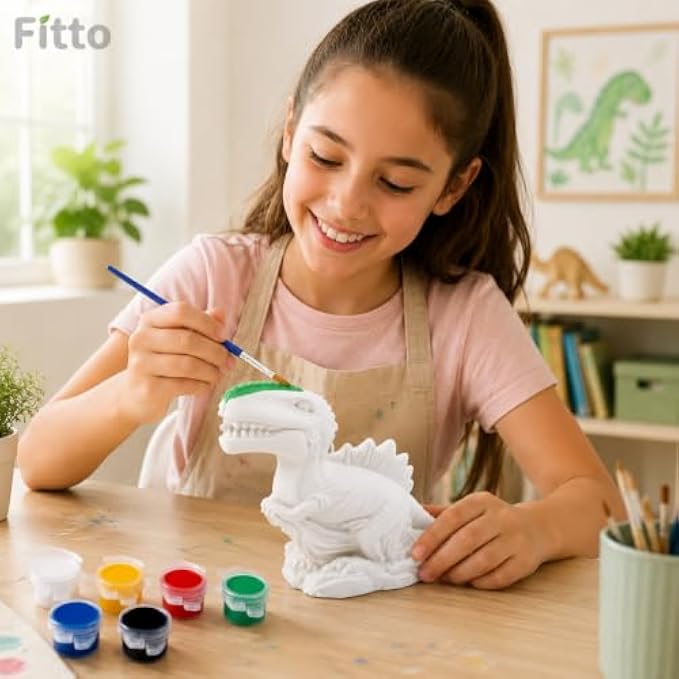 96 Pieces DIY Dinosaur Painting Kits with White Coloring Model (6 Paint Pots and Brush – 17 x 16.5 cm – Assorted Colors)