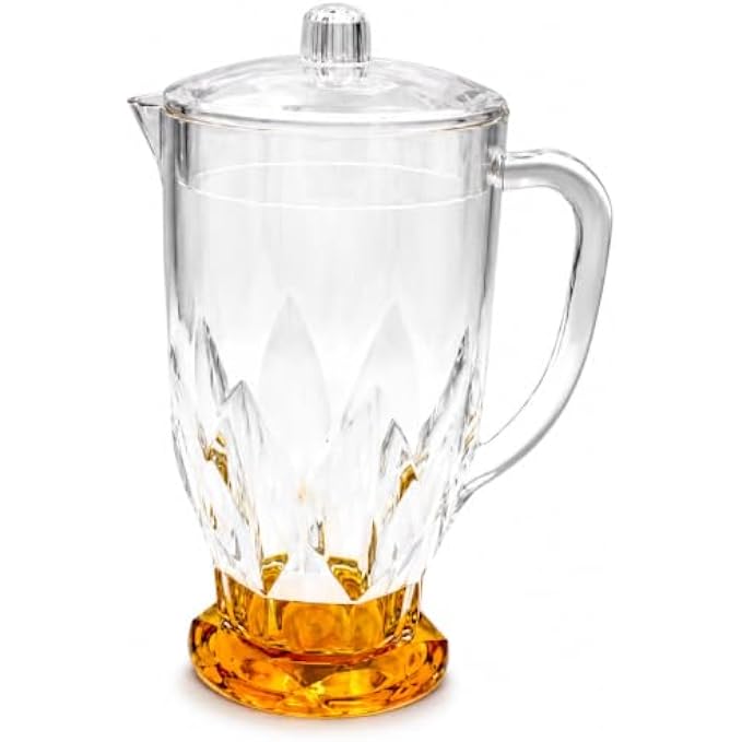 72 Pieces Acrylic Water Jugs with Lid (Lightweight Crystal Look Pitcher with Easy Pour Spout and Comfortable Handle for Water Juice Cold Drinks and Everyday Serving – Clear Amber)