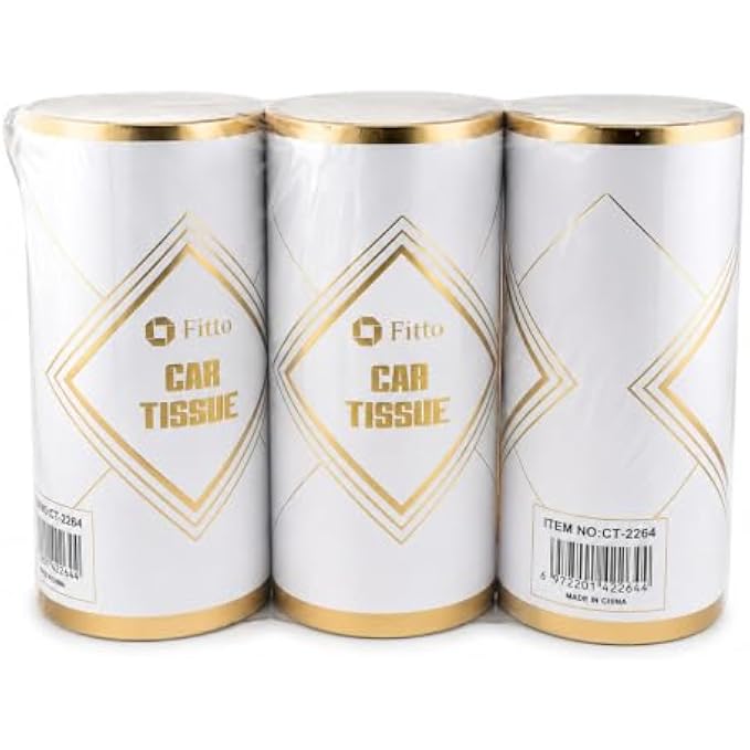 120 Pieces Car Tissue Canisters (3-Pack Soft Absorbent Tissues in Compact Cup Holder Containers – White and Gold)