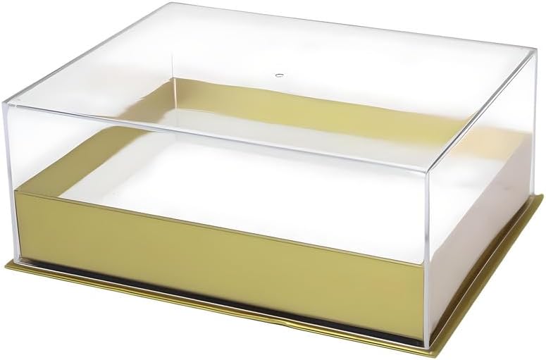 Transparent Acrylic Rectangular Box 18x13.5x7.5cm, Golden Color, Storage Organizer for Home and Office