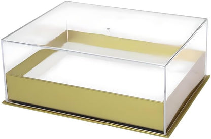 Transparent Acrylic Rectangular Box 18x13.5x7.5cm, Golden Color, Storage Organizer for Home and Office