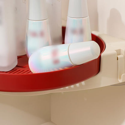 Rotating Shelf – Corner Design – Red & Cream – 360° – ABS + PP + Stainless Steel