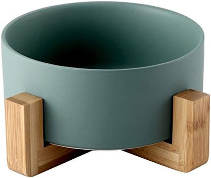 Cat & Dog Ceramic Feeding Bowl with Bamboo Stand – 850ml – Assorted Colors