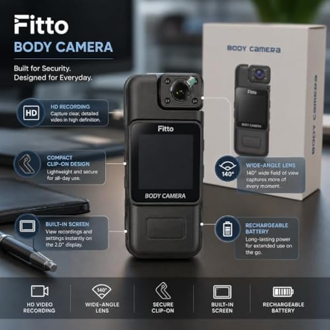 48 Pieces HD Body Cameras with 2-Inch Built-In Screen (140° Wide-Angle Lens – Rechargeable Clip-On Wearable Video Recorder for Security and Everyday Use – Black)