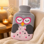 96 Pieces 2 Liter Hot Water Bags with Soft Owl Knitted Cover (Wide Mouth – Leak-Resistant Stopper – Reusable Warm Water Bottle – Grey)