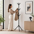 72 Pieces 3-Tier Freestanding Metal Coat Racks with Multiple Hooks and Tripod Base for Coats (Hats – Bags – Entryway – Bedroom and Office – Black)