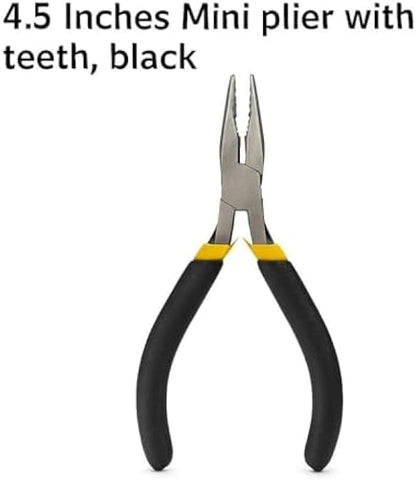4.5 Inch Mini Pliers with Serrated Teeth, Black — Mini Hand Pliers for Electronics, Jewelry, Crafts, DIY