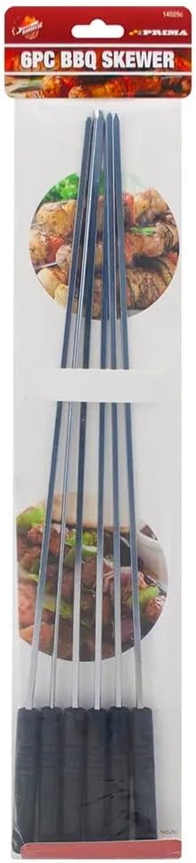 BBQ Skewers Set – Pack of 6 Stainless Steel Skewers with Wooden Handles, Ideal for Grilling, Camping, and Outdoor Cooking, Silver, 40x0.3x0.3 cm