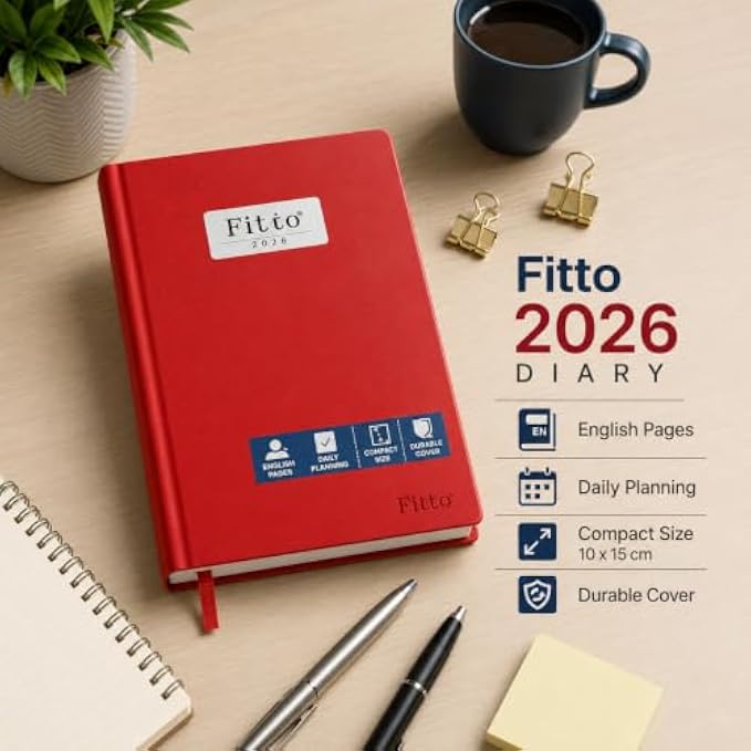 120 Pieces 2026 Daily Planner Diaries (Compact 10 x 15 cm English Pages Notebook with Durable Red Cover and Ribbon Bookmark)